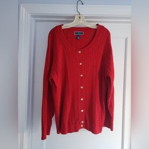 Karen Scott Woman, size 2X, 100% cotton red button down sweater